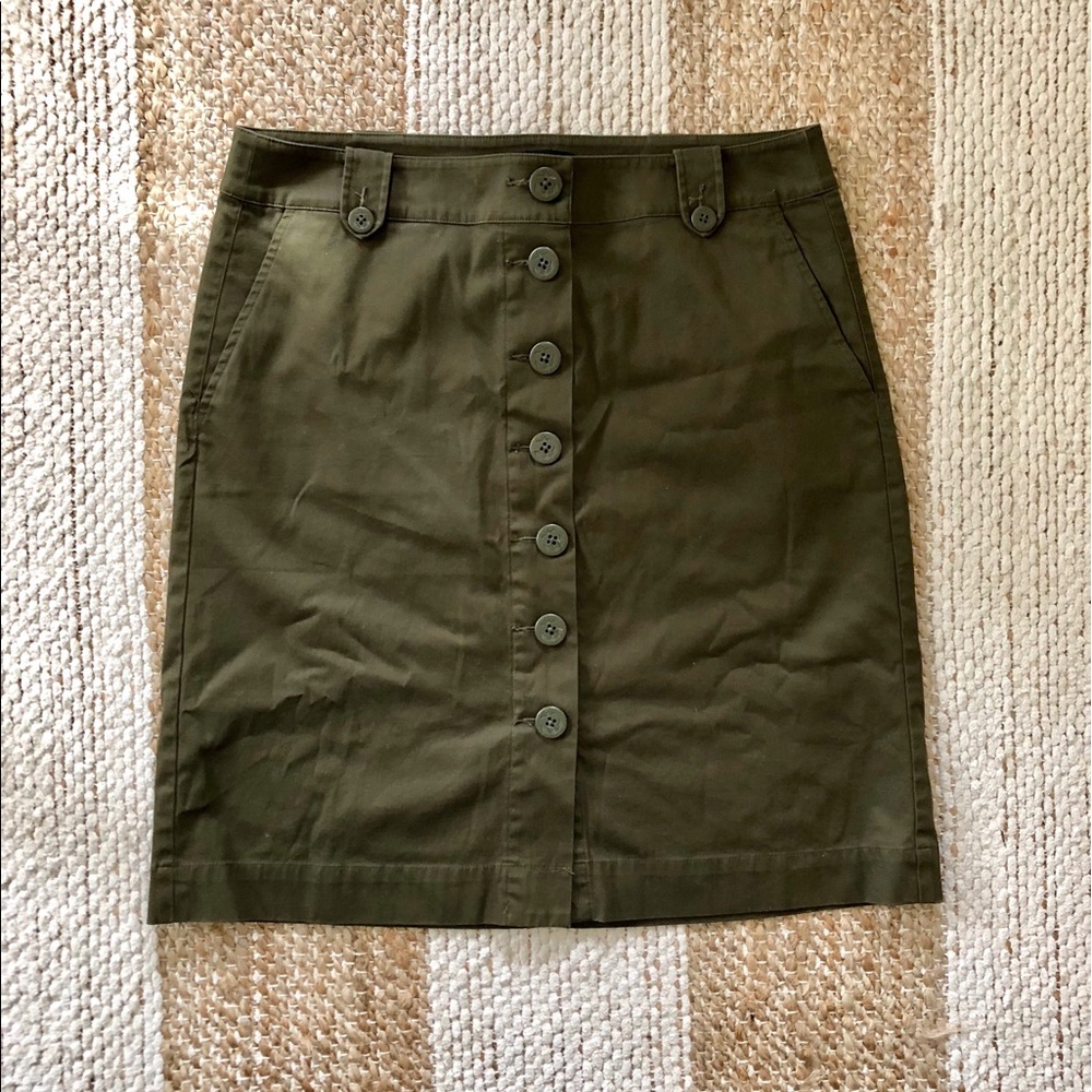 Army green button down skirt from Talbots